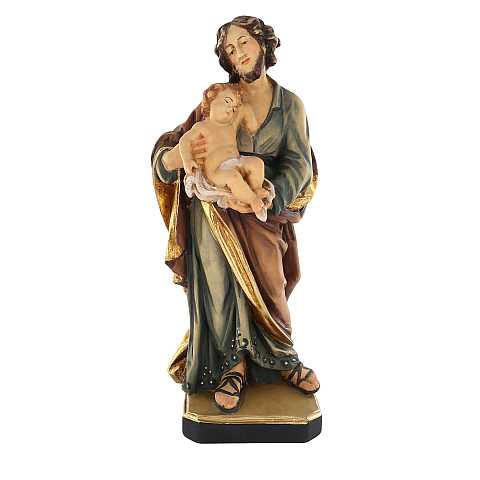 Statua di San Giuseppe con Gesù bambino, in legno dipinto a mano, linea da 20 cm - Demetz Deur