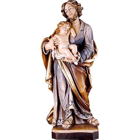 Statua di San Giuseppe con Gesù bambino, in legno di tiglio dipinto a mano, linea da 60 cm - Demetz Deur
