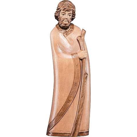 Statua di San Giuseppe Pastore in Legno, Rifinitura 3 Toni di Marrone, Altezza 20 Cm Circa - Demetz Deur