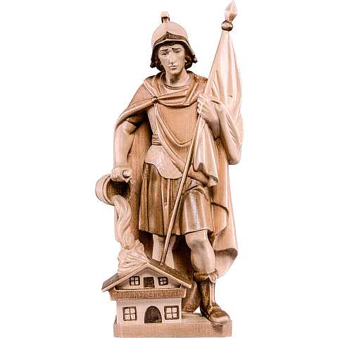 Statua di San Floriano Protettore in Legno, Rifinitura 3 Toni di Marrone, Altezza 17 Cm Circa - Demetz Deur