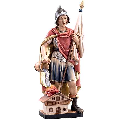 Statua di San Floriano Protettore in Legno Colorato Dipinto a Mano, Altezza 25 Cm Circa - Demetz Deur