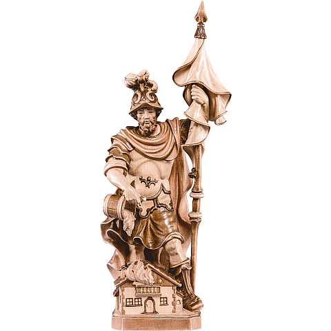 Statua di San Floriano delle Alpi in Legno, Rifinitura 3 Toni di Marrone, Altezza 32 Cm Circa - Demetz Deur