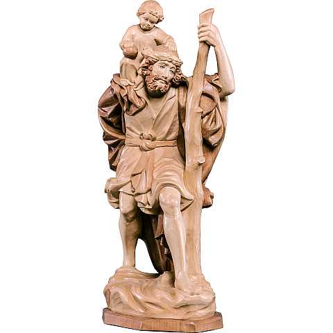Statua di San Cristoforo Duomo di Colonia in Legno, Rifinitura 3 Toni di Marrone, Altezza 25 Cm Circa - Demetz Deur