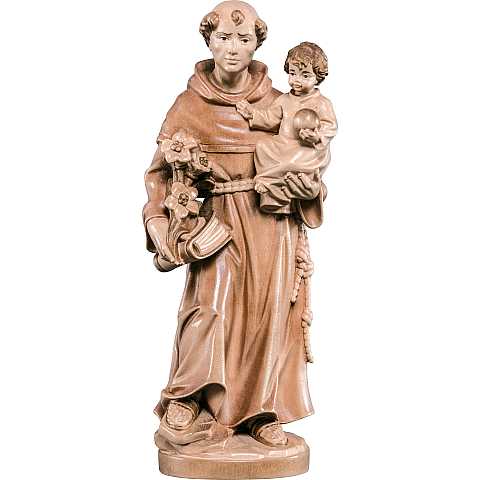 Statua di Sant'Antonio da Padova in legno, 3 toni di marrone, linea da 36 cm - Demetz Deur