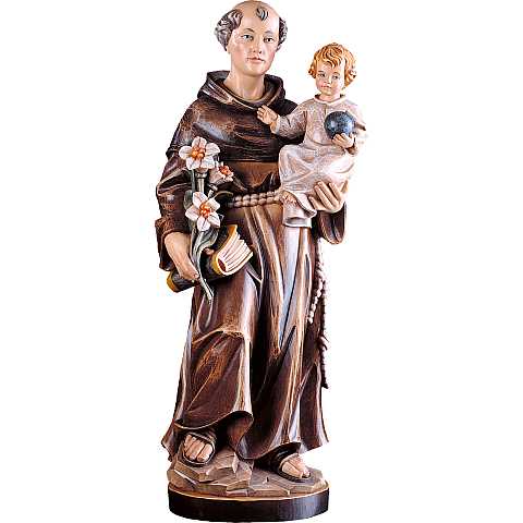 Statua di Sant'Antonio da Padova in legno dipinto a mano, linea da 20 cm - Demetz Deur