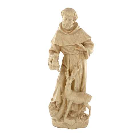 Statua di San Francesco d'Assisi in legno naturale, linea da 10 cm - Demetz Deur