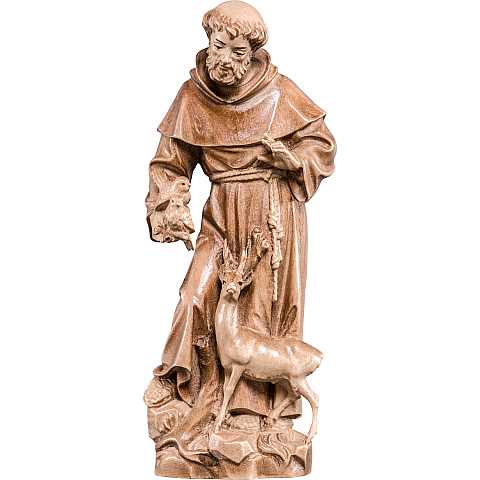 Statua di San Francesco d'Assisi in legno di tiglio, 3 toni di marrone, linea da 60 cm - Demetz Deur
