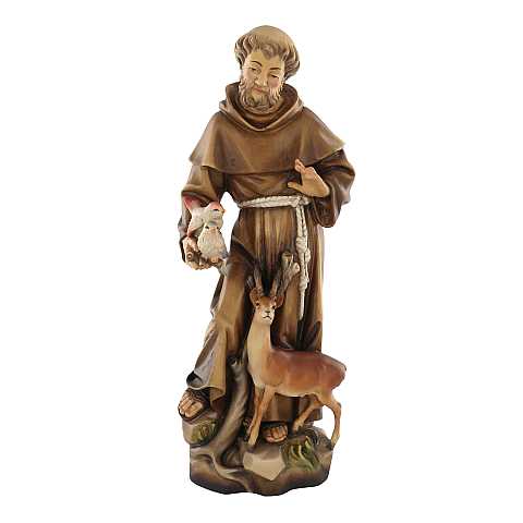 Statua di San Francesco d'Assisi in legno dipinto a mano, linea da 30 cm - Demetz Deur