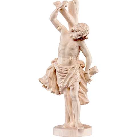 Statua di San Sebastiano in Legno, Rifinitura Naturale, Altezza 15 cm