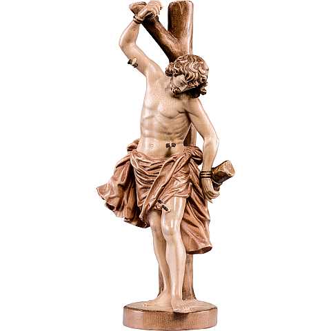 Statua di San Sebastiano in Legno, Rifinitura 3 Toni di Marrone, Altezza 20 Cm Circa - Demetz Deur