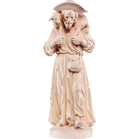 Statua del Buon Pastore in Legno, Rifinitura Naturale, Altezza 25 Cm Circa - Demetz Deur