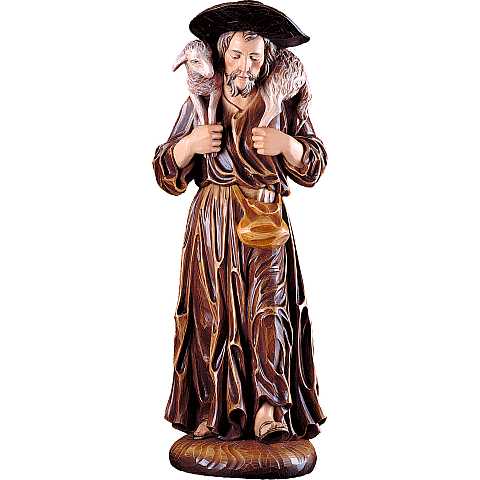 Statua del Buon Pastore. Legno Colorato Dipinto a Mano, Altezza 25 Cm Circa - Demetz Deur