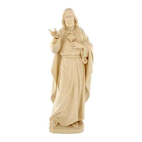 Statua del Sacro Cuore di Gesù in stile classico, in legno naturale, linea da 15 cm - Demetz Deur