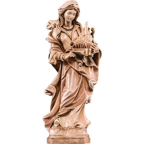Statua di Santa Cecilia in Legno, Rifinitura 3 Toni di Marrone, Altezza 20 Cm Circa - Demetz Deur