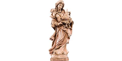 Statua di Santa Cecilia in Legno, Rifinitura 3 Toni di Marrone, Altezza 30 Cm Circa - Demetz Deur