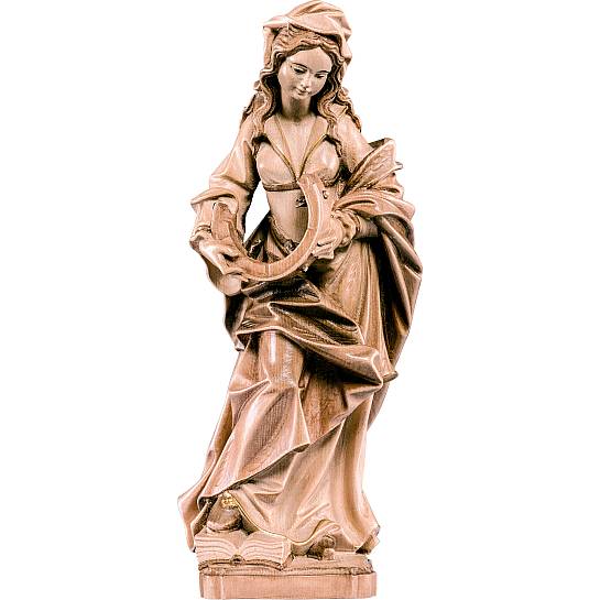 Statua di Santa Caterina in Legno, Rifinitura 3 Toni di Marrone, Altezza 20 Cm Circa - Demetz Deur