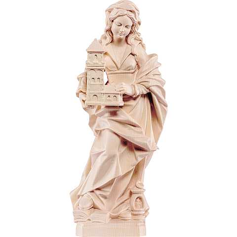 Statua di Santa Barbara in Legno, Rifinitura Naturale, Altezza 20 Cm Circa - Demetz Deur