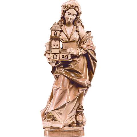Statua di Santa Barbara in Legno, Rifinitura 3 Toni di Marrone, Altezza 40 Cm Circa - Demetz Deur