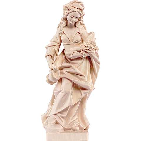 Statua di Santa Elisabetta con rose in Legno, Rifinitura Naturale, Altezza 25 Cm Circa - Demetz Deur
