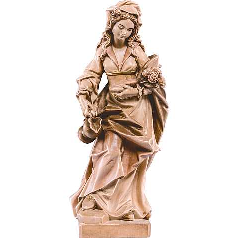 Statua di Santa Elisabetta con rose in Legno, Rifinitura 3 Toni di Marrone, Altezza 25 Cm Circa - Demetz Deur