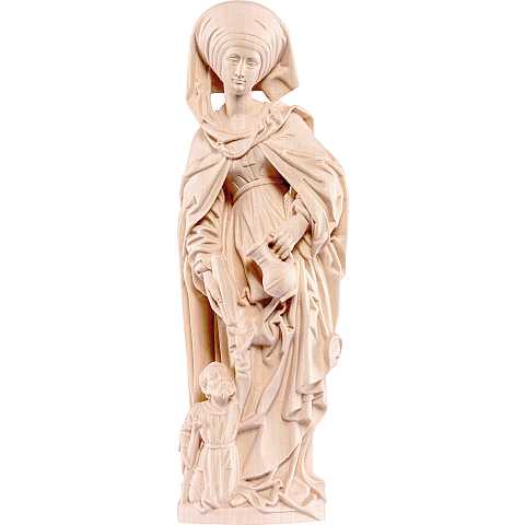 Statua di Santa Elisabetta con mendicante in Legno, Rifinitura Naturale, Altezza 30 Cm Circa - Demetz Deur
