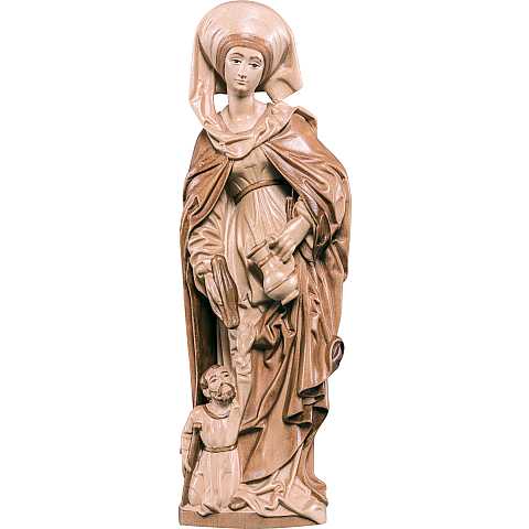 Statua di Santa Elisabetta con mendicante in Legno, Rifinitura 3 Toni di Marrone, Altezza 60 Cm Circa - Demetz Deur