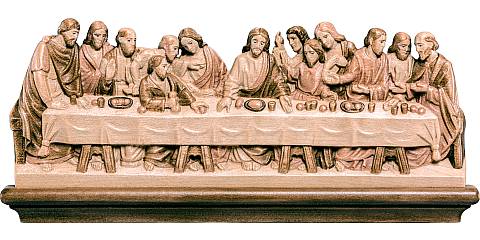 Ultima Cena stile Leonardo da Vinci, bassorilievo in legno, 3 tonalità di marrone, larghezza: 40 cm - Demetz Deur