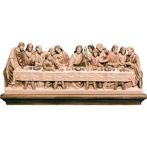 Ultima Cena stile Leonardo da Vinci, bassorilievo in legno, 3 tonalità di marrone, larghezza: 40 cm - Demetz Deur