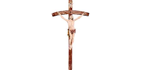 Crocifisso con Cristo della Passione e Croce, Legno Dipinto a Mano, Altezza Corpo Gesù: 21 Cm - Demetz Deur
