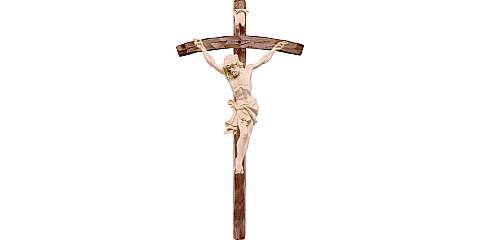 Crocifisso con Cristo delle Alpi in legno naturale e croce pastorale, 155 x 319 cm, altezza Gesù: 150 cm - Demetz Deur