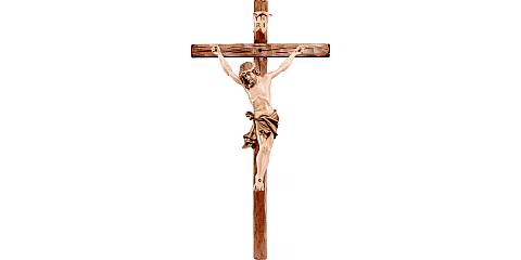 Crocifisso Cristo delle Alpi con Croce Dritta, Legno in 3 Toni di Marrone, Altezza Corpo Gesù: 15 Cm - Demetz Deur