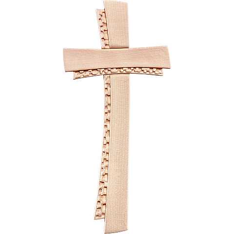 Crocifisso Stilizzato Contemporaneo, Croce Moderna di Design a Doppio Profilo, Legno Naturale, Altezza: 14 Cm - Demetz Deur