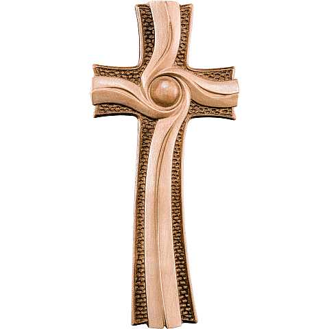 Croce della Luce, Crocifisso Contemporaneo Stile Moderno da Muro, Legno 3 Toni di Marrone, Altezza: 17 Cm - Demetz Deur
