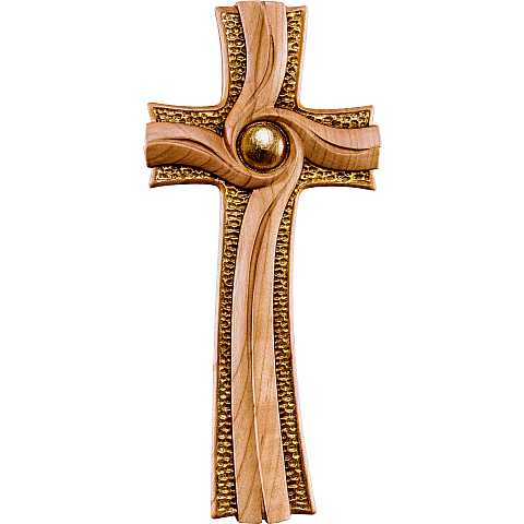 Croce della Luce, Crocifisso Contemporaneo Stile Moderno da Muro, Legno di Ciliegio con Dettagli Color Oro, Altezza: 26 Cm - Demetz Deur