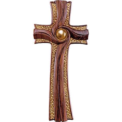Croce della Luce, Crocifisso Contemporaneo Stile Moderno da Muro, Legno di Ciliegio con Dettagli Coloro Oro, Altezza: 35 Cm - Demetz Deur