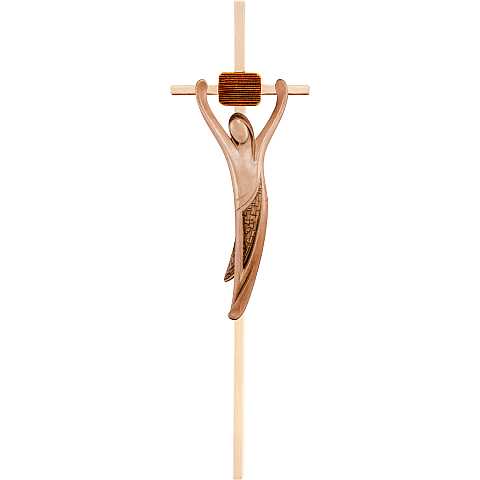 Crocifisso Cristo della gioventù con croce - Demetz - Deur - Statua in legno dipinta a mano. Altezza pari a 20 cm.