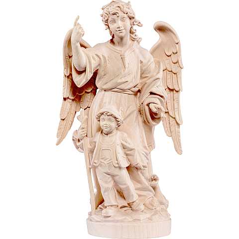 Statuetta Angelo Custode con Bambino Stile Barocco, Legno Naturale, Linea 60 Cm - Demetz Deur