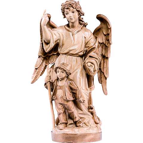 Statuetta Angelo Custode con Bambino Stile Barocco, Legno in 3 Toni di Marrone, Linea 25 Cm - Demetz Deur