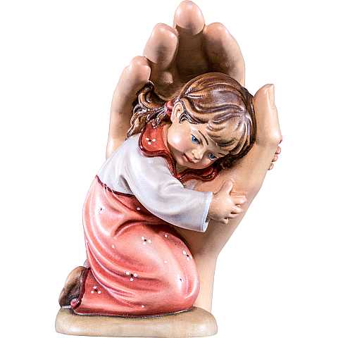 Statuetta della Mano Protettrice con Bambina, da Appoggio, Legno Dipinto a Mano, Lunghezza 14 Cm - Demetz Deur