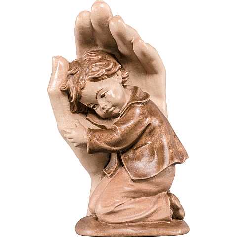 Statuetta della Mano Protettrice con Bambino, da Appoggio, Legno in 3 Toni di Marrone, Lunghezza  9 Cm - Demetz Deur