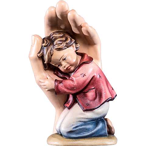 Statuetta della Mano Protettrice con Bambino, da Appoggio, Legno Dipinto a Mano, Lunghezza  14 Cm - Demetz Deur