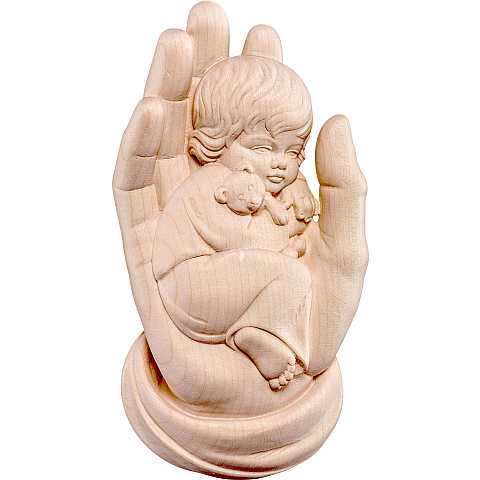 Mano protettrice da appendere con bambino - Demetz - Deur - Statua in legno dipinta a mano. Altezza pari a 15 cm.
