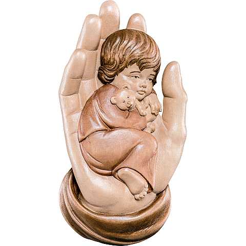 Mano protettrice da appendere con bambino - Demetz - Deur - Statua in legno dipinta a mano. Altezza pari a 11 cm.