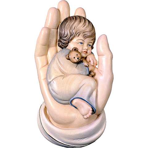 Mano protettrice da appendere con bambino - Demetz - Deur - Statua in legno dipinta a mano. Altezza pari a 19 cm.