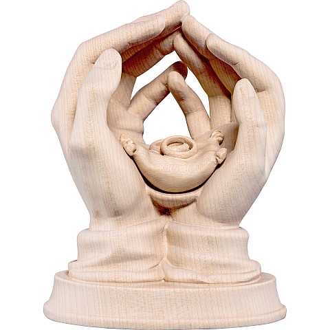 Mani protettrici con fedi nuziali - Demetz - Deur - Statua in legno dipinta a mano. Altezza pari a 16 cm.