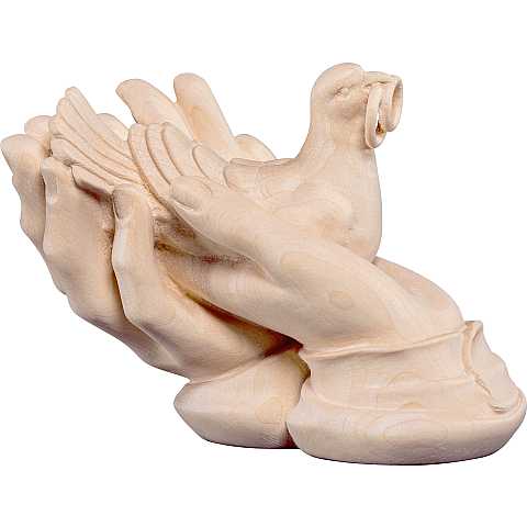 Mani protettrici con colomba - Demetz - Deur - Statua in legno dipinta a mano. Altezza pari a 5 cm.