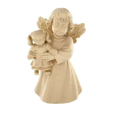 Statuina dell'angioletto con bambola, linea da 14 cm, in legno naturale, collezione Angeli Sissi - Demetz Deur
