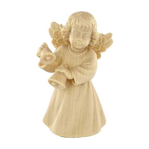 Statuina dell'angioletto con campanelline, linea da 7 cm, in legno naturale, collezione Angeli Sissi - Demetz Deur