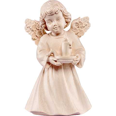 Statuina dell'angioletto con candela, linea da 20 cm, in legno naturale, collezione Angeli Sissi - Demetz Deur