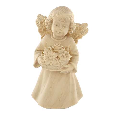 Statuina dell'angioletto con fiori, linea da 10 cm, in legno naturale, collezione Angeli Sissi - Demetz Deur